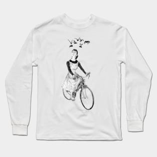 Lady riding on a bicycle (with bats) Long Sleeve T-Shirt